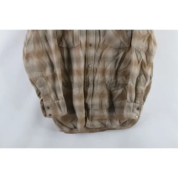 Vintage 70s Pendleton Mens Medium Wool Western Snap Button Board Shirt Plaid USA - Picture 3 of 7